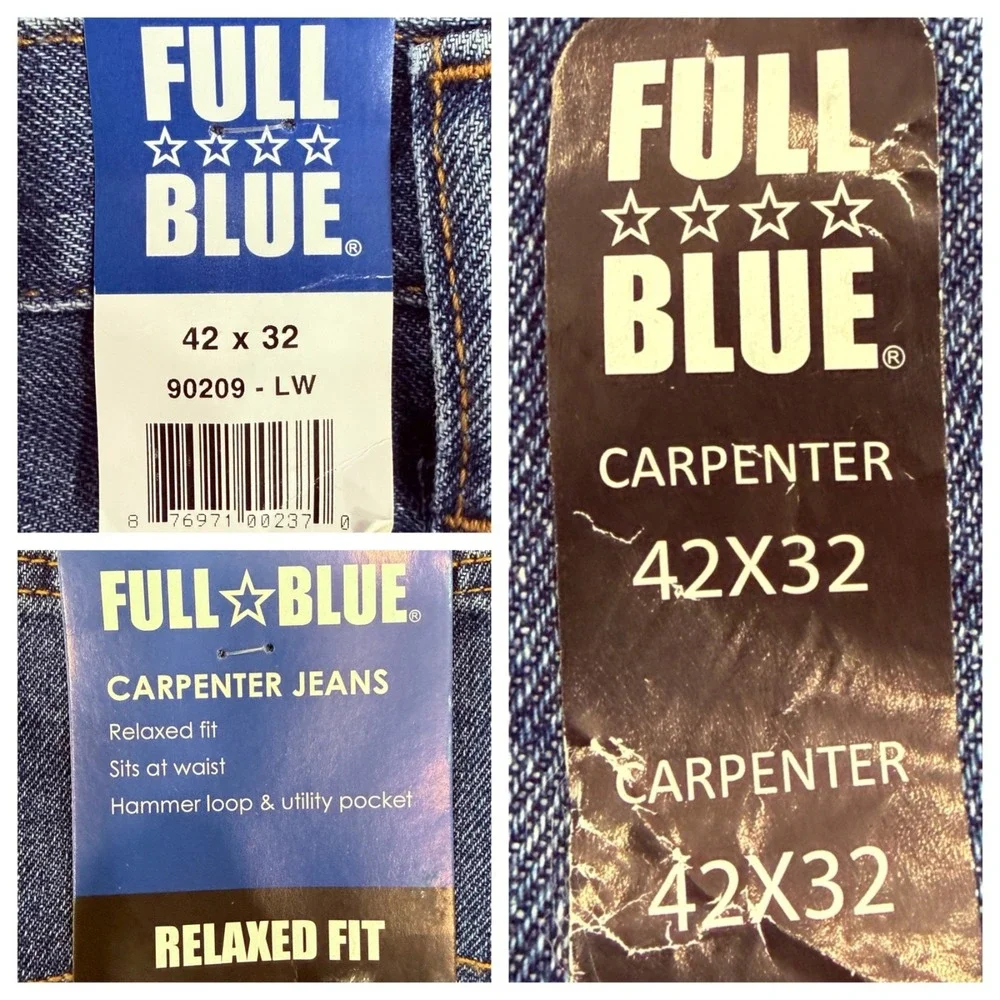 Full Blue Mens Carpenter Jeans 42x32 NWT Workwear Utility Pocket Durable Relaxed